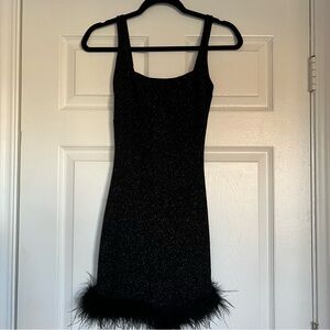 Black Glammed Out Glitter Marabou Trim Party Dress From Windsor • XS Never Worn
